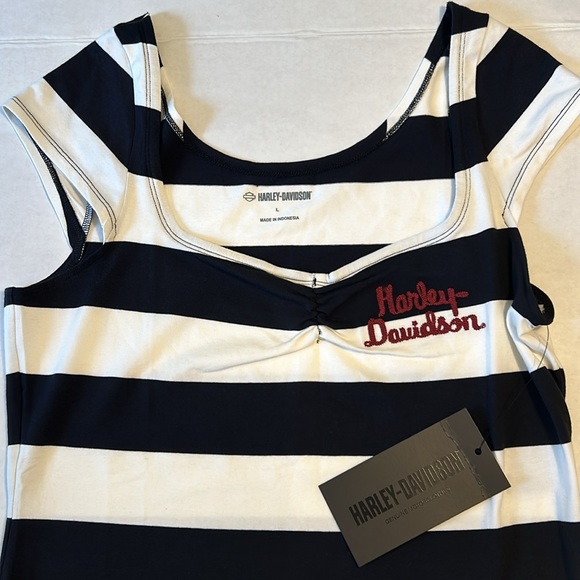 Harley-Davidson Large Bodysuit Bombshell Bodysuit Black and White Striped NWT - Picture 5 of 14